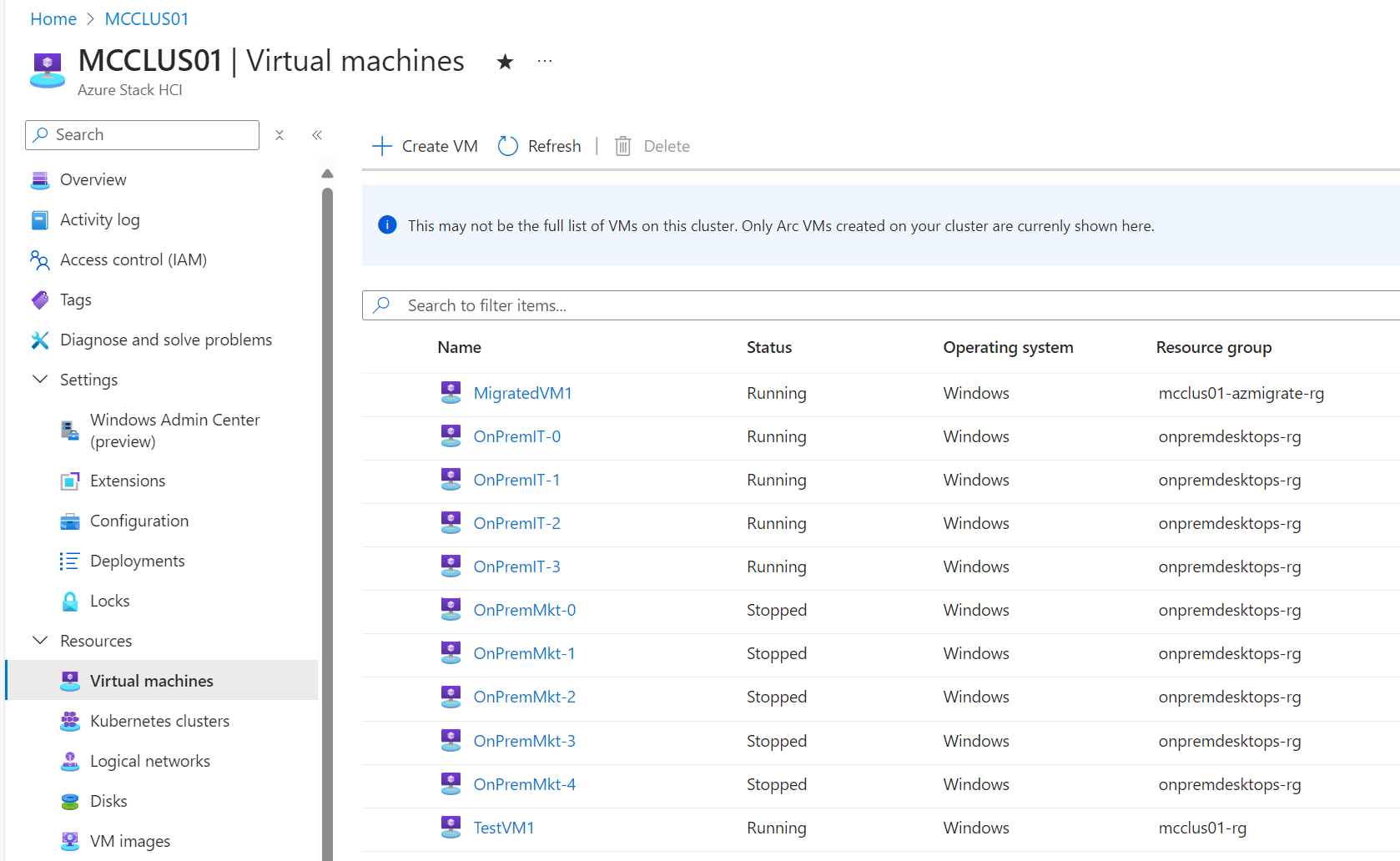MigratedVM1 Visible in Azure